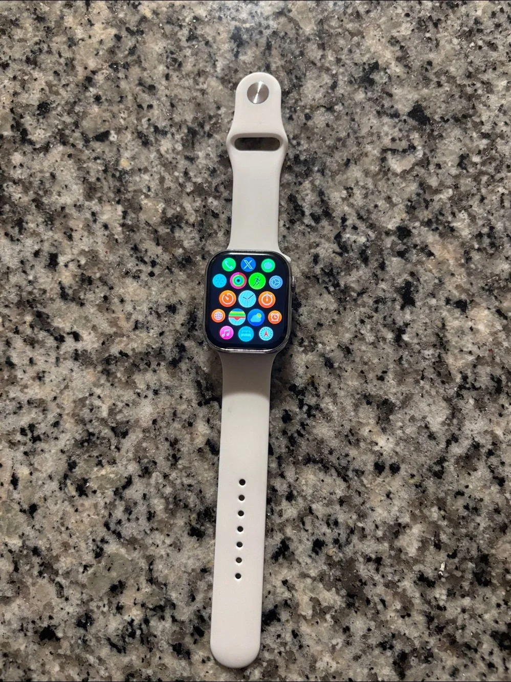 Apple White Smartwatch with White Silicone Sport Band and Charger
